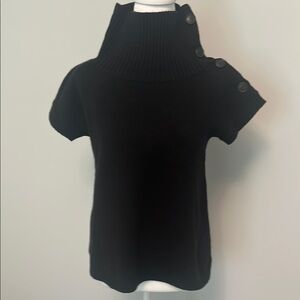 Black Short-Sleeve Turtleneck Sweater with Side Buttons